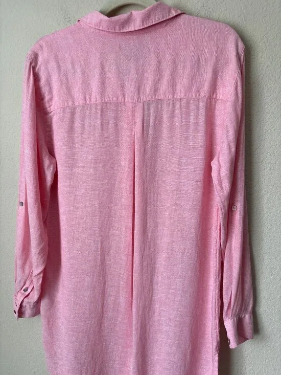 Tahari Linen Blend Lagenlook Beachy Button Down Longline Tunic Top - Picture 8 of 8